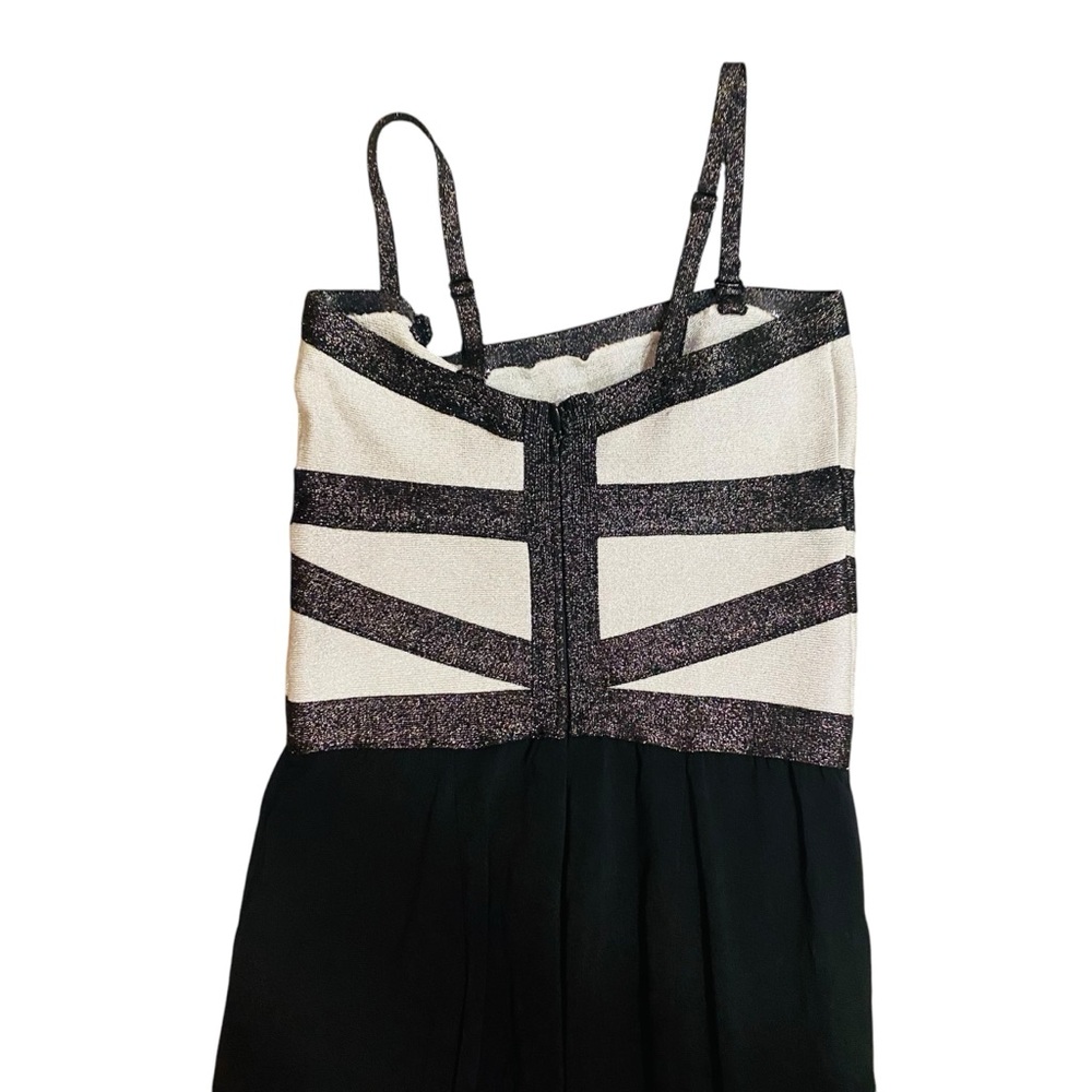 bebe Black and Cream Striped Sequin Bodice Jumpsuit - Picture 4 of 7